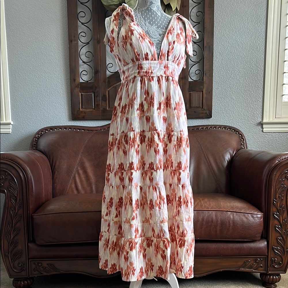 House of Harlow Maxi Dress - Multi-color, abstract dress w/ tie shoulder straps
